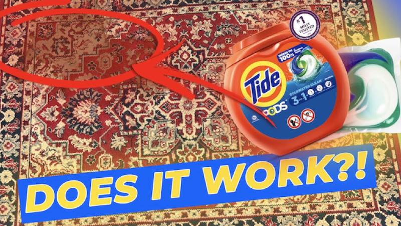 a rug with a laundry detergent pod on top of it