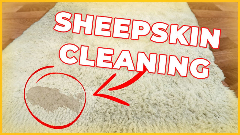 cream sheepskin rug with a stain